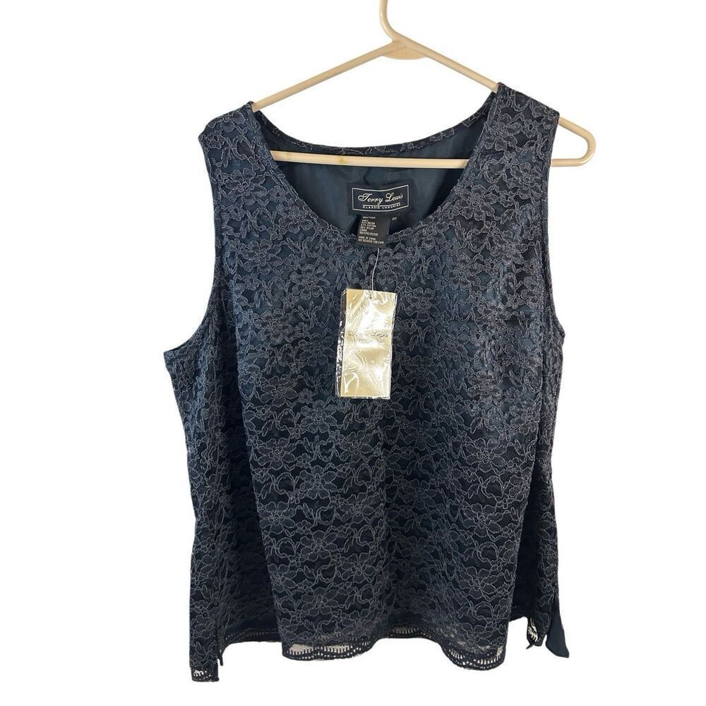 Terry Lewis size 20 2x black lace overlay tank rayon‎ blend new